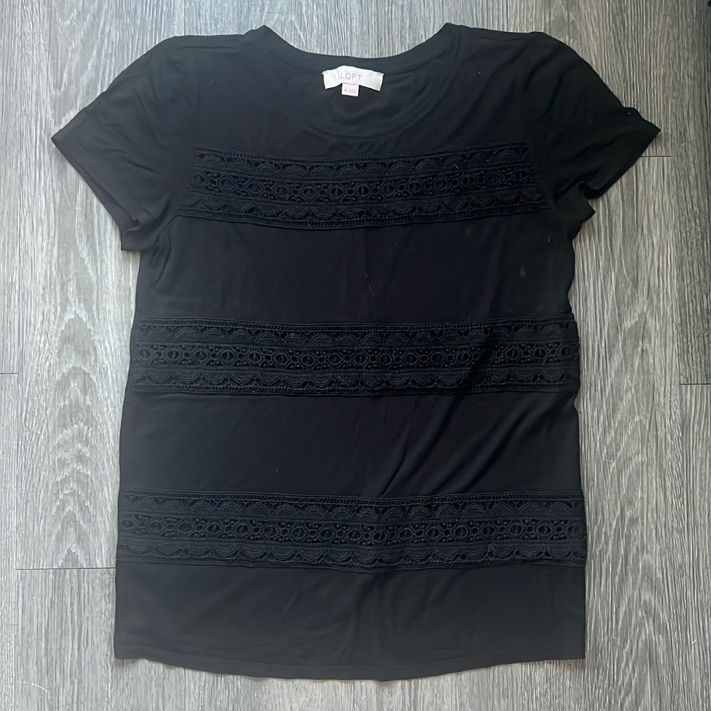 Loft black lace detail tee XS